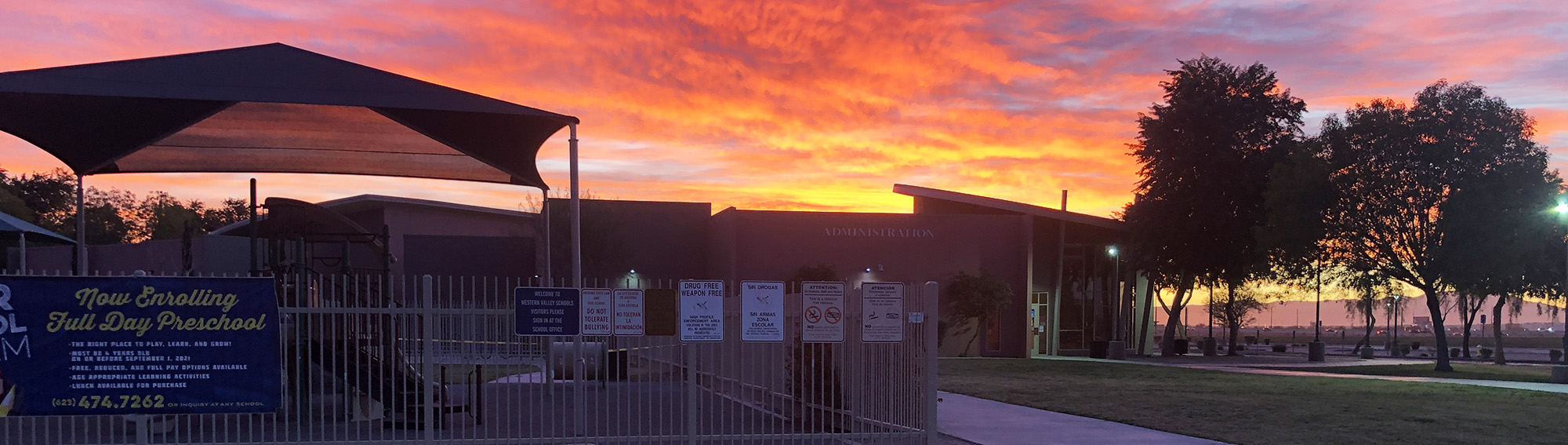 A beautiful sun set over Western Valley Elementary School campus